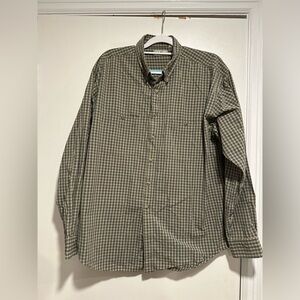 LL Bean Shirt Mens XL Cream/ Navy Plaid Classic Button Down Long Sleeve Shirt.